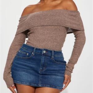 Brown off the shoulder top. Cropped.